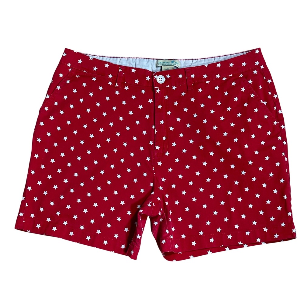 Caribbean Joe Womens Red White Star Print Chino Cotton Shorts Size 10 Golf Beacj